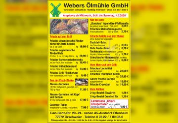 Orschweier: Webers Ölmühle füllt die Grilltheke - Angebote vom 24.6. bis 4.7.2026