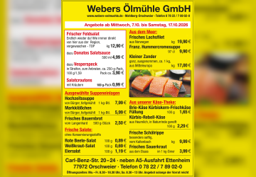 Webers Ölmühle: Frischer Feldsalat aus der Region und Fisch bis 17. Oktober