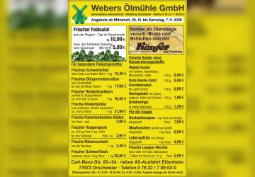 Frischer Feldsalat, Schweinefilet und Schwertfisch: Angebote der Webers Ölmühle bis 7. November