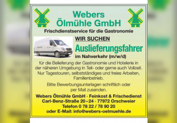Jobangebot: Auslieferungsfahrer im Nahverkehr (m/w/d) für Webers Ölmühle GmbH