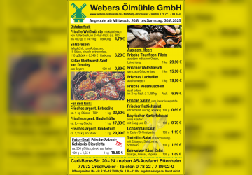 Neue Wochenangebote bei Webers Ölmühle – gültig ab 20.08. bis 30.08.2025
