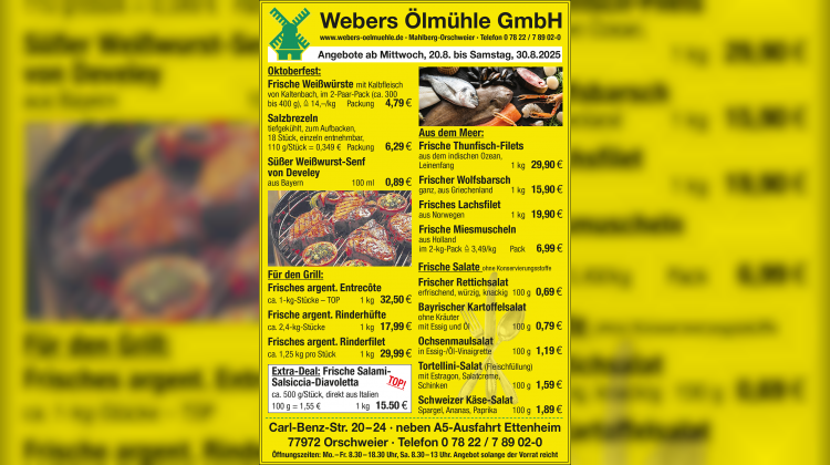 Neue Wochenangebote bei Webers Ölmühle – gültig ab 20.08. bis 30.08.2025